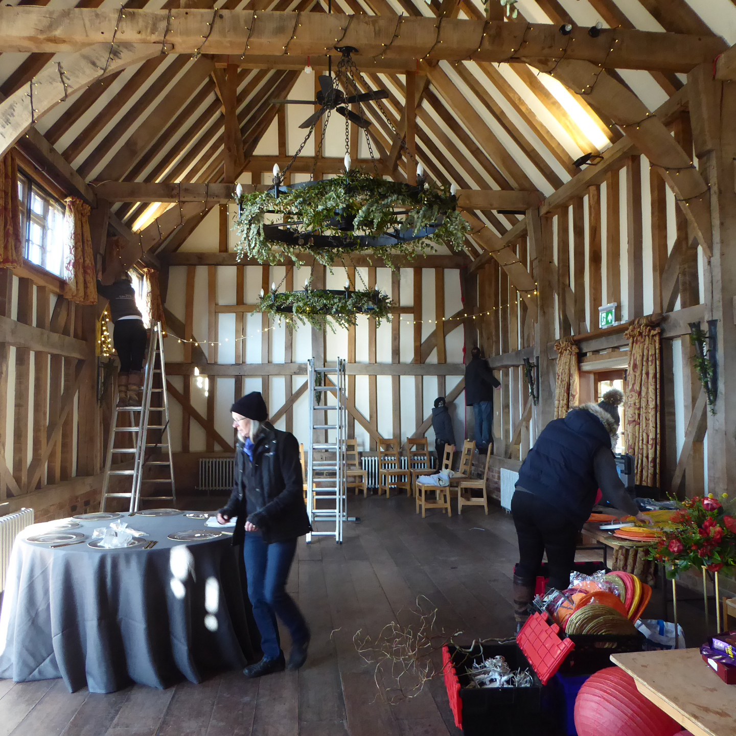wedding suppliers preparing for a photoshoot at Gate Street Barn