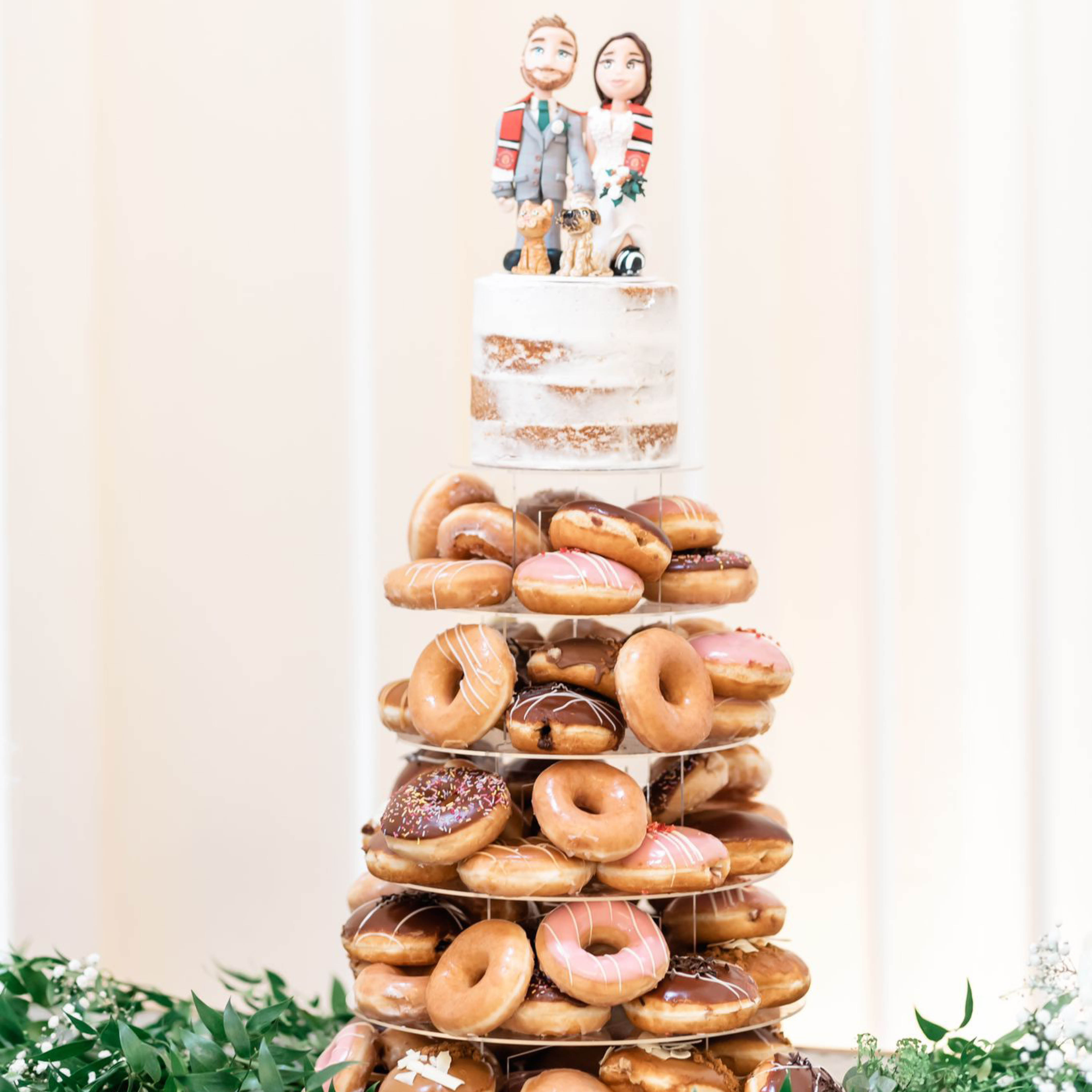 Millbridge court real weddings, doughnut tower, personalised cake topper
