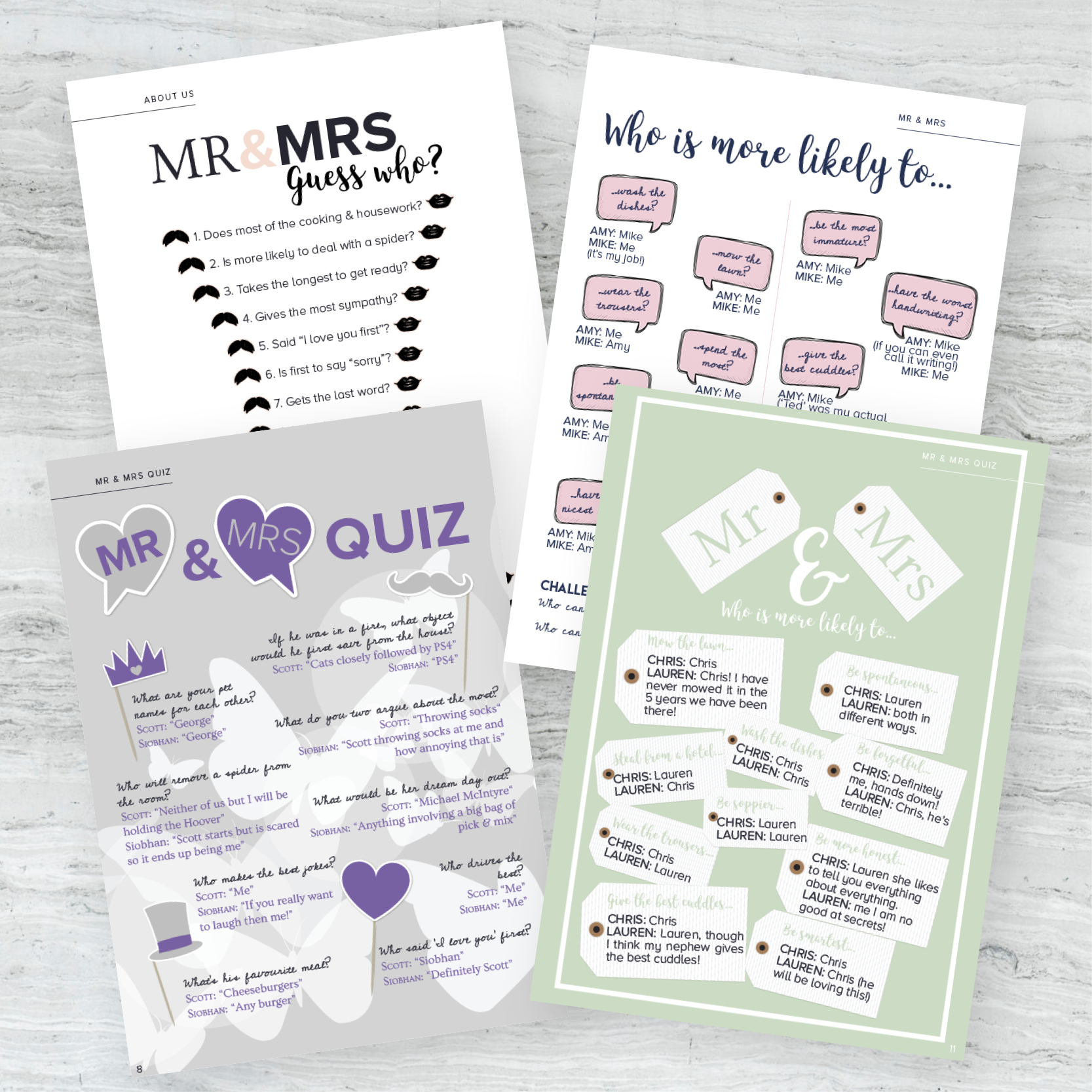 Mr and Mrs quiz examples, Mr and Mrs quiz example questions