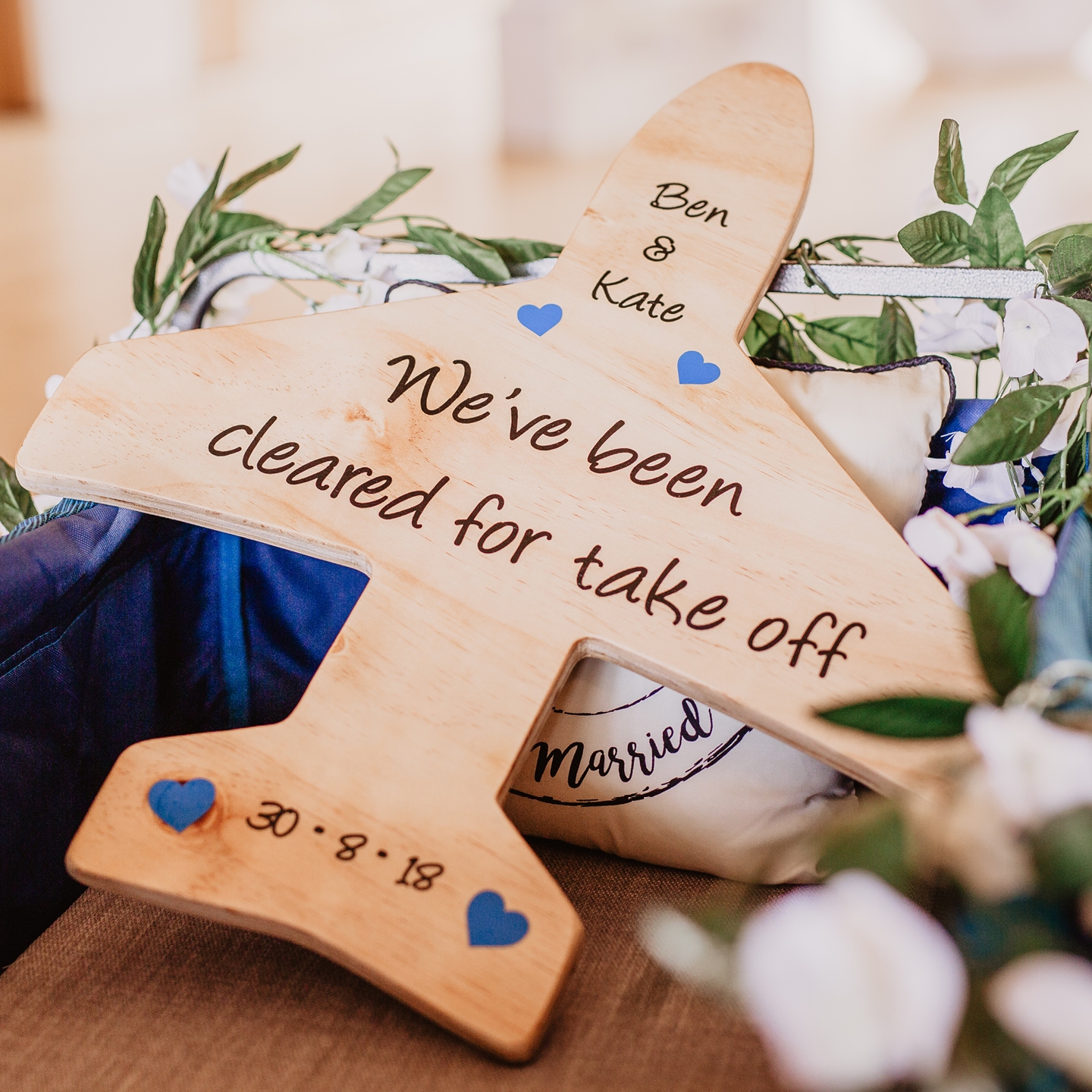 Page boy and flower girl ideas, travel themed wedding, cleared for take off sign