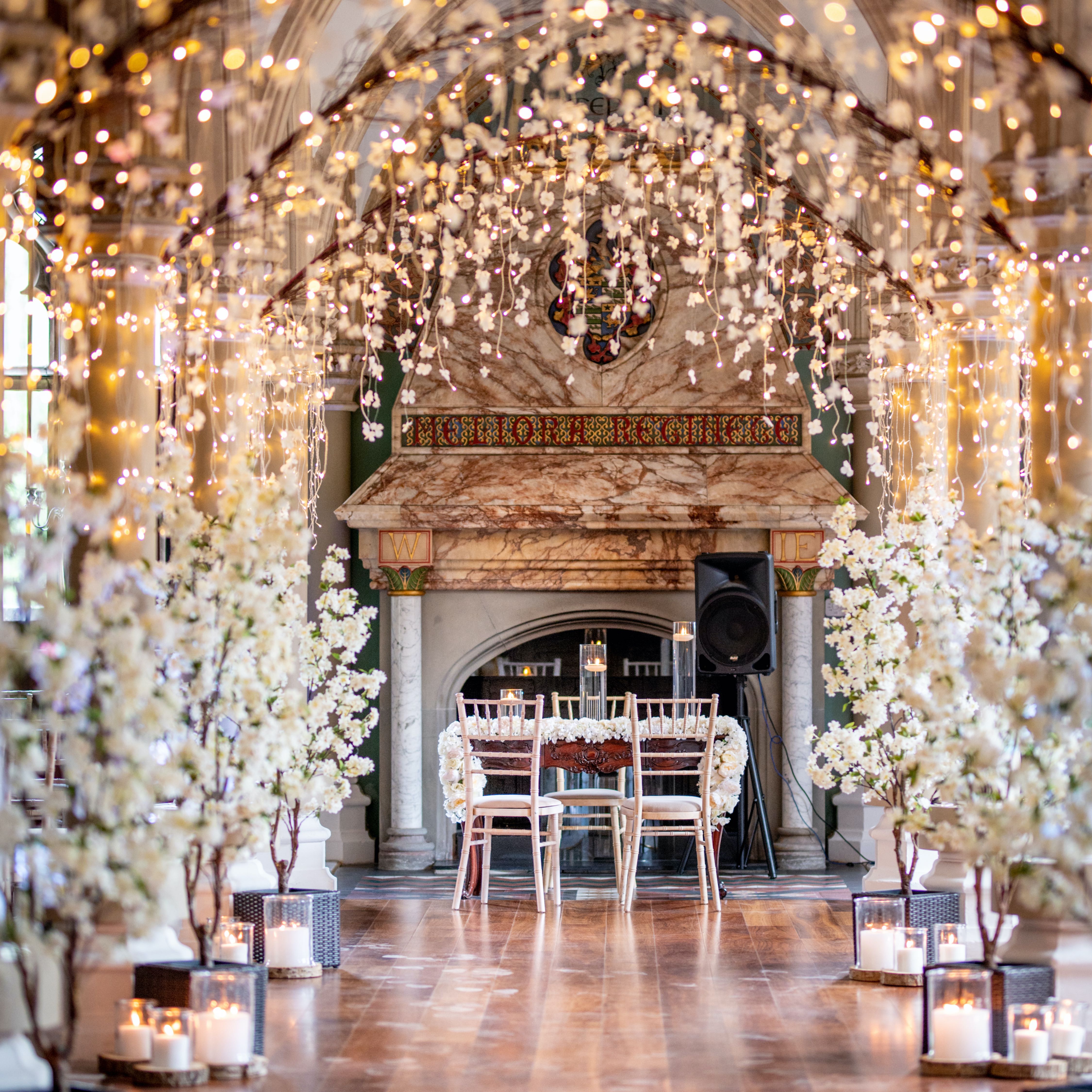 Statement wedding decorations with ceiling lights
