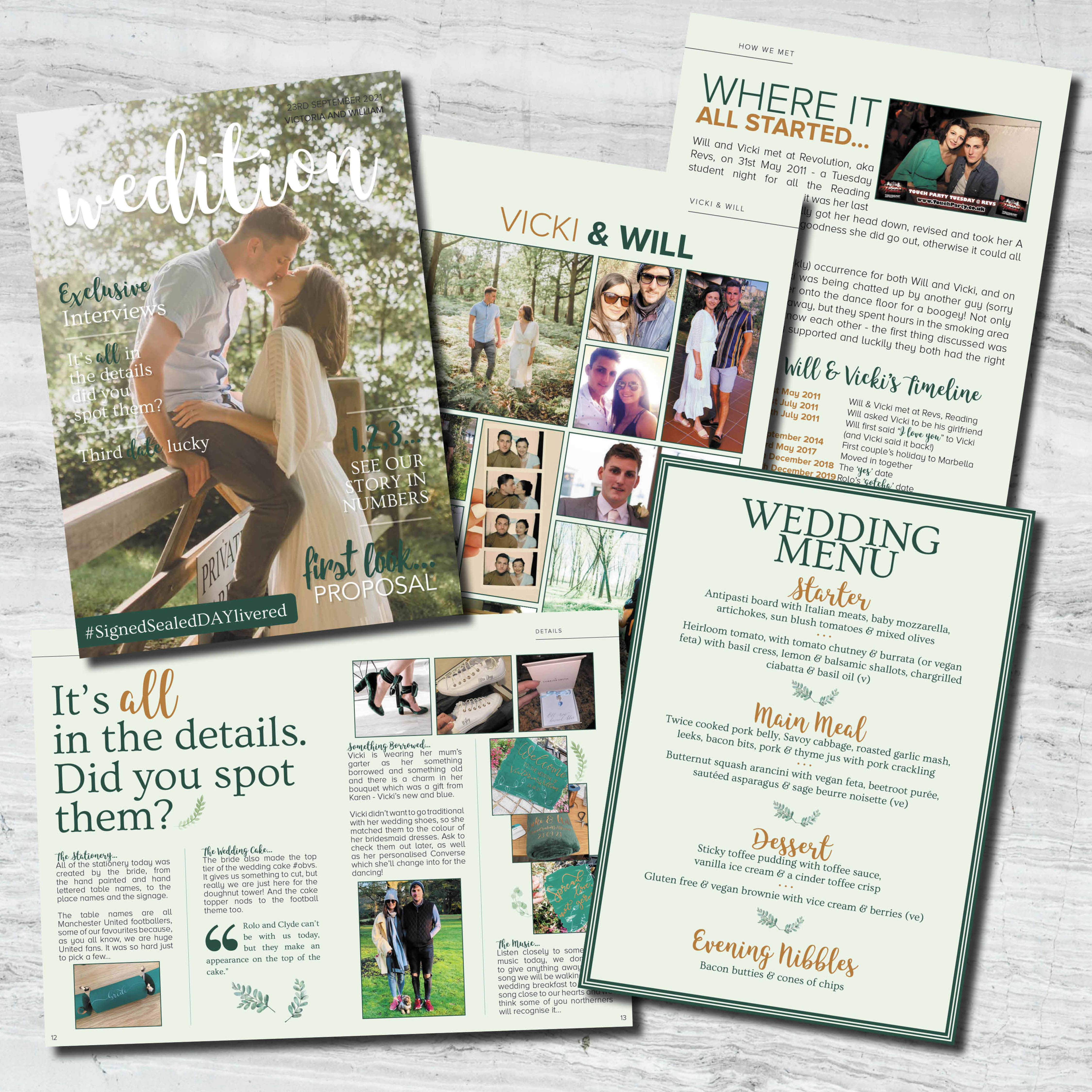 Why you should have pre wedding shoot, personalised wedding magazine, wedding table talker